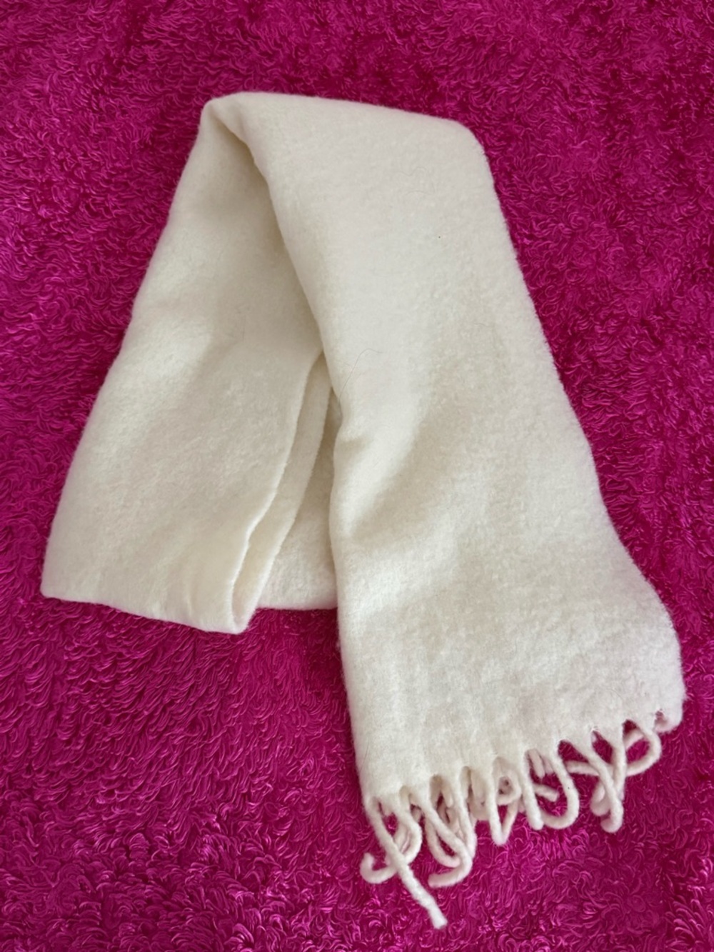 Zara Cream Fringe Wool-Blend Scarf